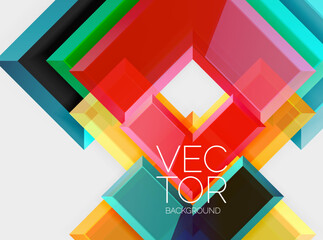 A vibrant vector art design featuring colorful backgrounds with shades of magenta and electric blue. The geometric patterns of rectangles and triangles create symmetry, enhanced by a bold font