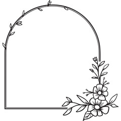 Aesthetic and rustic arch floral frame with hand drawn leaves and flowers simple and minimalist frame design