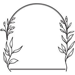 Aesthetic and rustic arch floral frame with hand drawn leaves and flowers simple and minimalist frame design