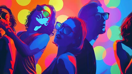 Group of Three in Colorful Dot Effect Background