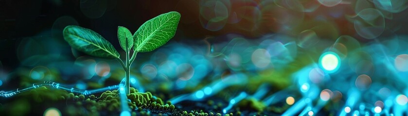 Sapling on tech ground neon green biotech