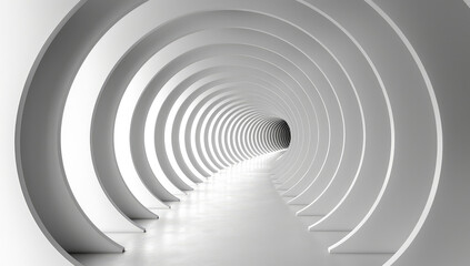 White circular tunnel, minimalist style, high resolution, white background, symmetrical composition. Created with AI