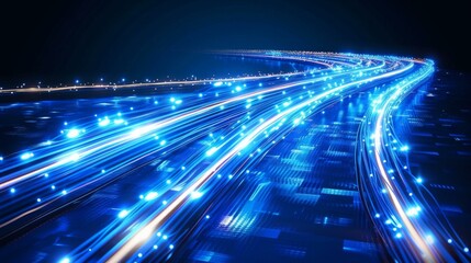 Fototapeta na wymiar A vivid depiction of glowing blue strands of fiber optic cables, AI Generative