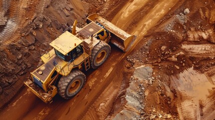 A yellow grader dominates the construction site, its powerful blades carving through the earth, AI Generative