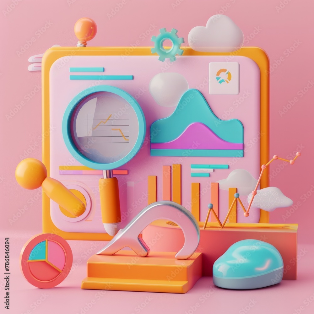 Aufkleber create a 3d icon that vividly illustrates the concept of seo optimization, incorporating elements of