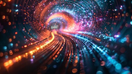 Obraz premium High-speed internet broadband, multimedia streaming on devices, seamless global connectivity, vibrant visuals of digital content flow, AI Generative
