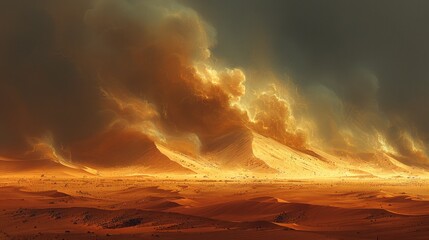 Towering desert dunes enveloped in a fierce sandstorm, nature's power on display, muted tones against the storm's fury, AI Generative - obrazy, fototapety, plakaty