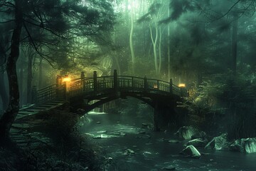 A bridge over a luminous river, where crossing it helps one let go of past traumas and fears