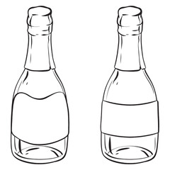 Monochrome drawing of two glass bottles of champagne