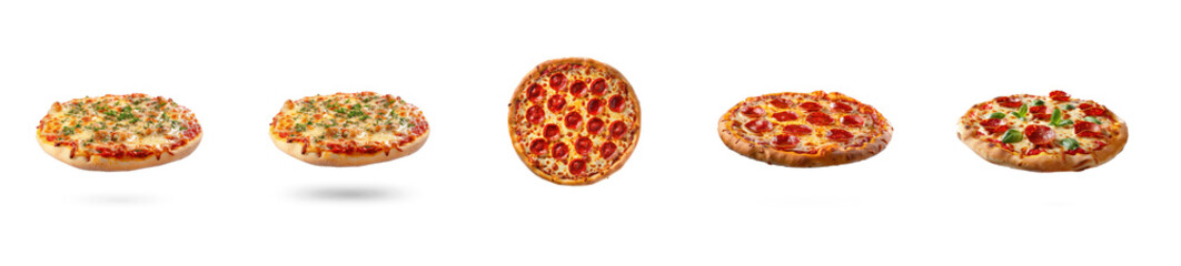 Set of pizza floating on transparency background PNG
