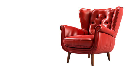 A retro vinyl red armchair isolated on a transparent background.