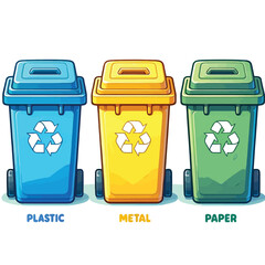 illustration of plastic, metal, and paper bins