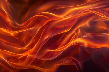 A closeup of flowing, ethereal orange and red flames on an abstract background, creating a sense of movement and depth. The warm colors create a dramatic contrast against the dark backdrop - obrazy, fototapety, plakaty
