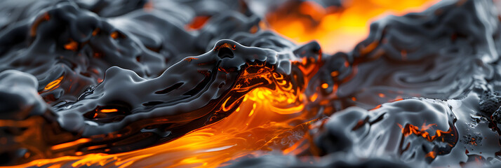 Intense Atmosphere Realistic Lava Flowing From Black Rock.
 - obrazy, fototapety, plakaty