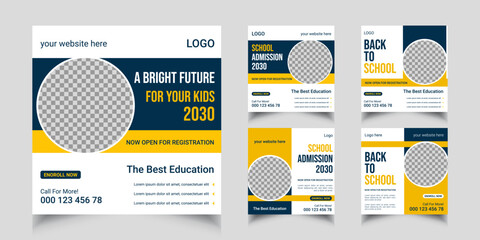 School admission social media post and web banner template - obrazy, fototapety, plakaty