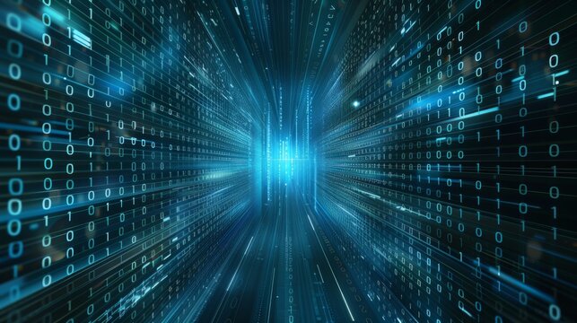 Abstract digital background with binary code and AI algorithms running in the background