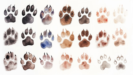 A collection of various animal paw prints, a study in diversity across species.