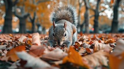 Squirrel searching for food on the ground in the park