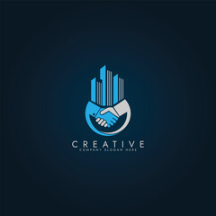 Property business  logo with handshake vector Home Deal Logo, Home Trading Company Identity, House with handshake symbol