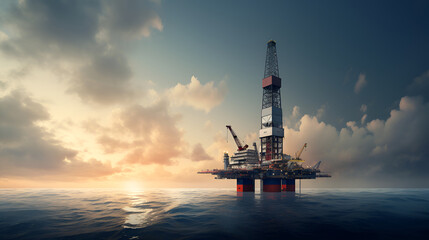Oil rig platfomr on a calm sea ultra realistic image Engineering Technology on a cloudy background
 - obrazy, fototapety, plakaty