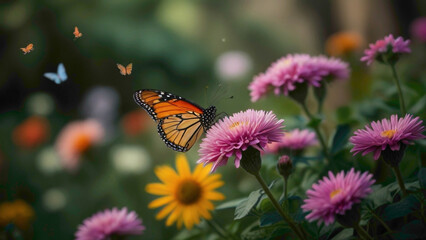 butterflies in multicolor abstract  flying here and there creating a sight full scene abstract background 