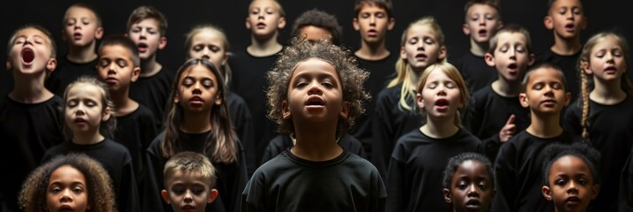 Choir of School Children singing together