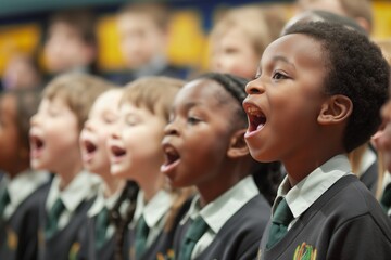 Choir of School Children singing together