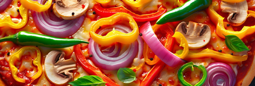 Side view on vegetable pizza with pepper, Fresh gourmet pizza with healthy vegetable
