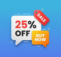 Discount label banner shape tags. Special offer speech bubbles. Promotion banner with 25 percent discount offer. Sale coupon price tag icon sticker message