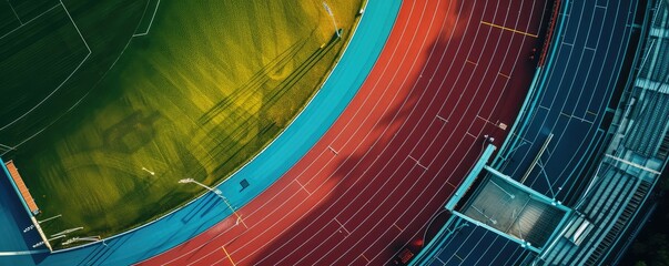 Aerial view of a stadium with track lanes - Powered by Adobe