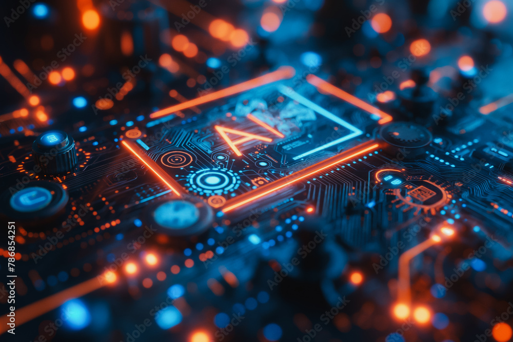 Poster a computer chip with the letters ai on it