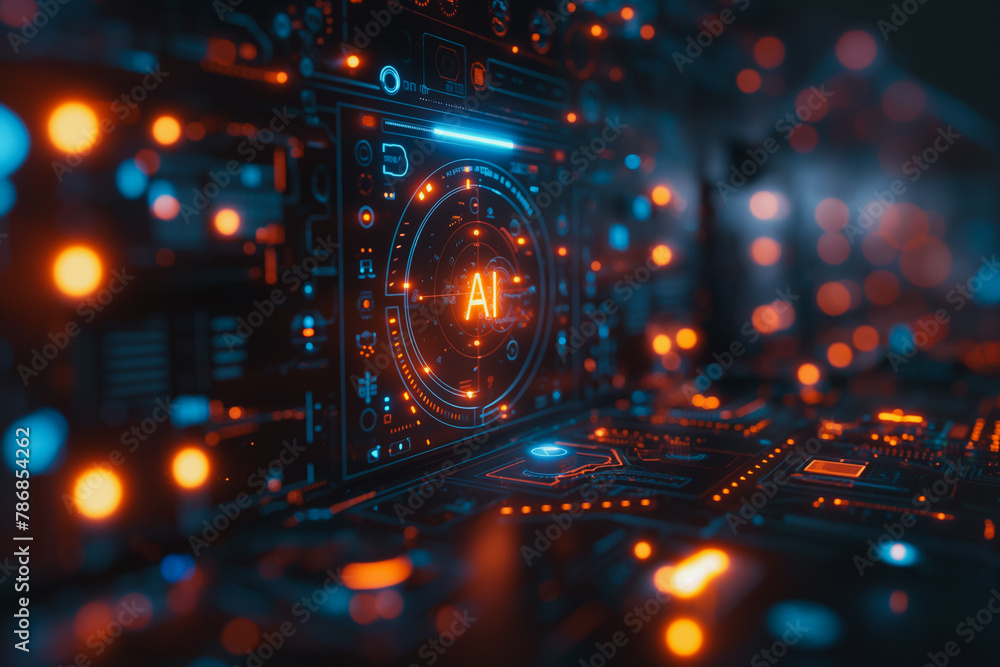 Poster a computer monitor with a glowing a on it