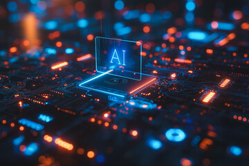 A computer chip with the letters AI on it - obrazy, fototapety, plakaty