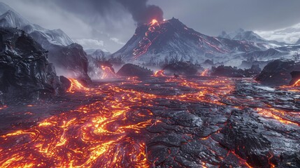 VR volcanic expedition, core's allure - obrazy, fototapety, plakaty