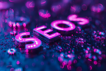The image is a close up of the letters SEO on a purple background