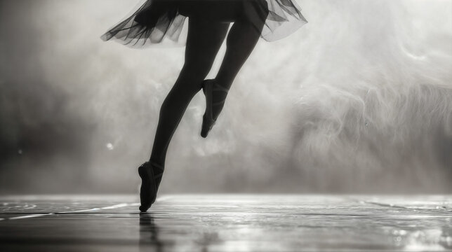 Dancer in the studio. Ballet dance and choreography. Movement to music. Black and white photo