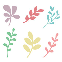 set of different leaves hand drawn  on white background