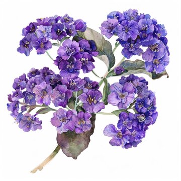 Watercolor heliotrope clipart with clusters of purple flowers.
