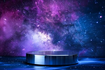 Fototapeta premium Futuristic Stage Under a Starry Nebula Sky Captures the Imagination