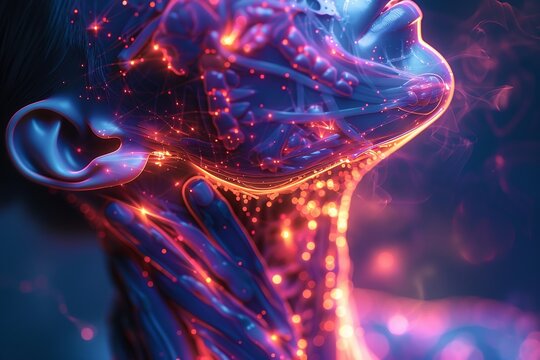 Neck strain illustration, neural glow