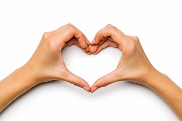 female hands making a heart shape on a white isolated background . photo on white isolated background