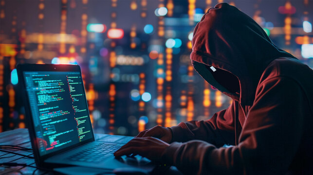 hacker attacking system from computer laptop, social engineering, spoofing, malware, phishing