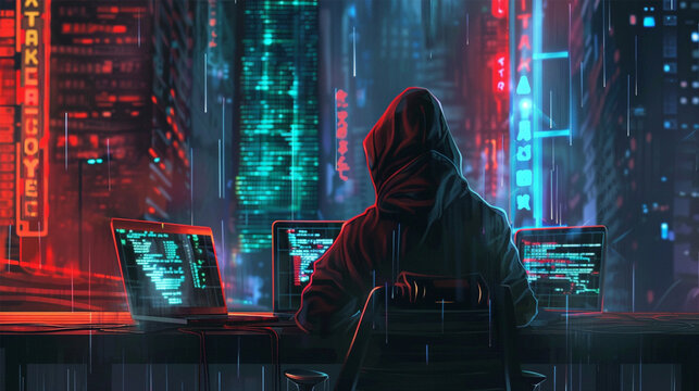 hacker attacking system from computer laptop, social engineering, spoofing, malware, phishing