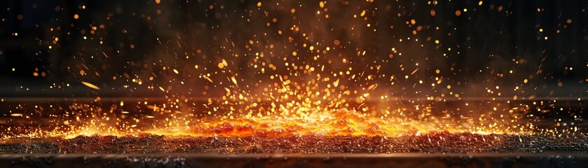 High-resolution shot of molten steel streaming elegantly into a mold, framed by a spectacular burst of sparks in a foundry