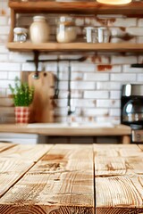 Warm Sunlight Bathes a Modern Kitchen Interior With Wooden Countertops