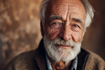 Portrait of an old man with a white beard and mustache.