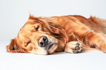 Golden Retriever Sleeping Peacefully on a White Background