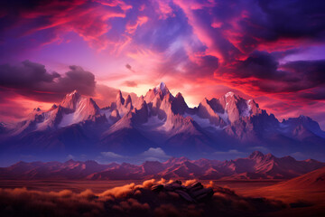 Twilight Symphony: A Majestic Mountain Range - obrazy, fototapety, plakaty