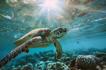 Obraz premium World Oceans Day. Blue ocean waves, Flora and Fauna of the oceans