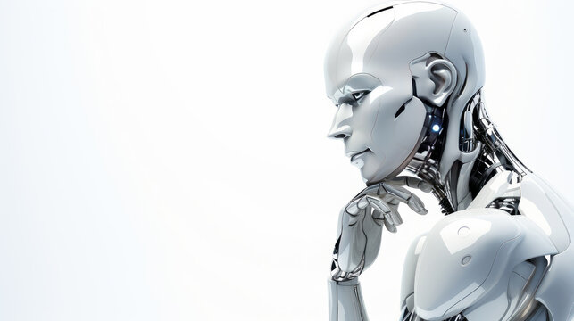 White robot on white background AI chatbot - Powered by Adobe